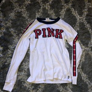 White PINK shirt with red and navy blue detail